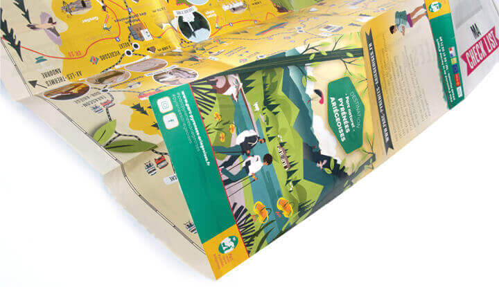 Illustrated tourist map for Pyrenees Ariegeoises Natural Park