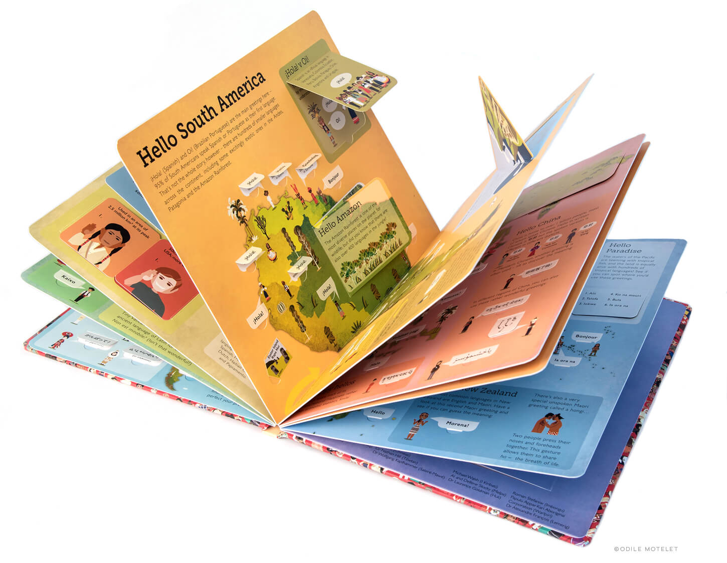 Hello World children's illustrated atlas and book opened