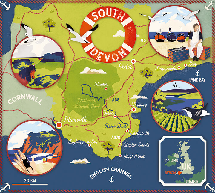 Illustrated map Lonely Planet South Devon