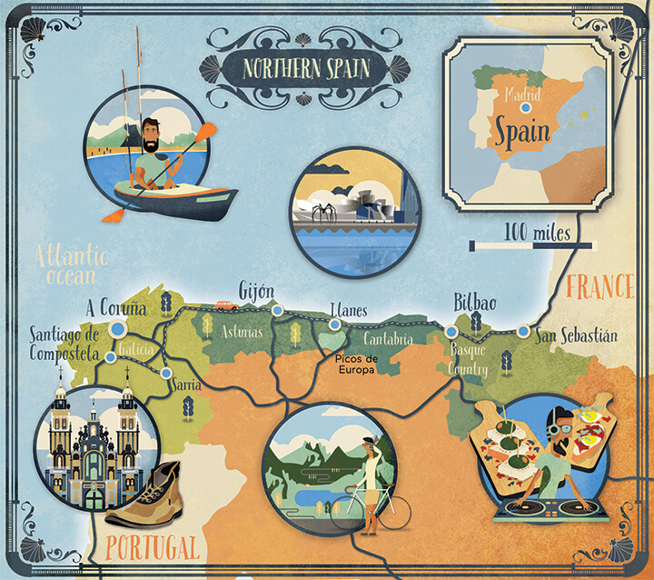 Illustrated map Lonely Planet Northern Spain