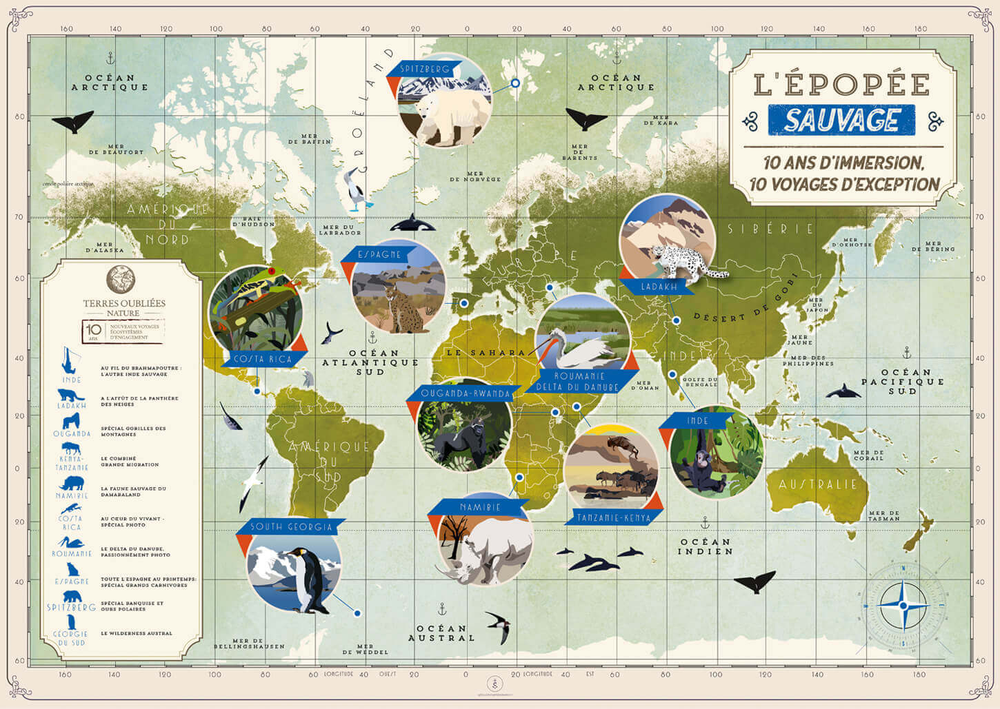 Illustrated map L'Épopée Sauvage for Terres Oubliées